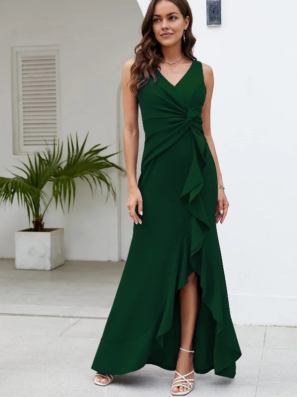 Comfortable Outfit For Women Polished Finish Bridesmaid Dresses Formal Evening Dresses for Women Elegant Evening Party Prom Dress Long Sexy V Neck Sleeveless Split Wrap Wedding Guest Dresses