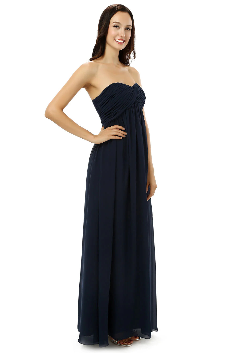 Casual Attire For Women Sleek Design Navy Blue Sweetheart Chiffon With Pleats Bridesmaid Dresses