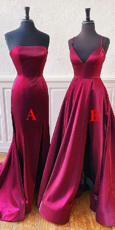 Women's Wedding Apparel Alluring Design A-Line Burgundy Satin Long Simple Prom Dress  cg6455