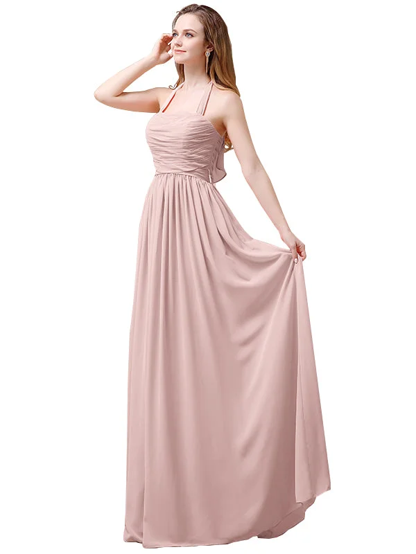 Women's Clothing For Work Refined Look Elegant Hatler A-line Chiffon Floor-Length Long Bridesmaid Dresses