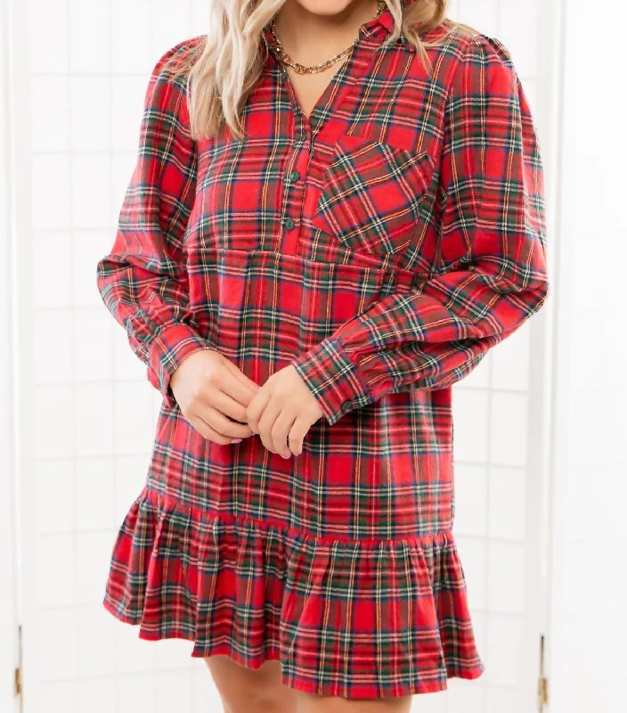 Women's Versatile Apparel Limited - Time Bundle Plaid Tiered Mini Shirt Dress