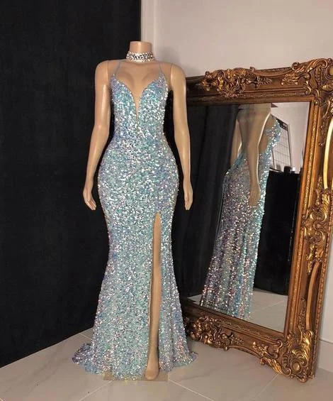 Luxury Women's Clothing Minimalist Elegant Sexy Sequins Sleeveless Mermaid Prom Dresses Y574