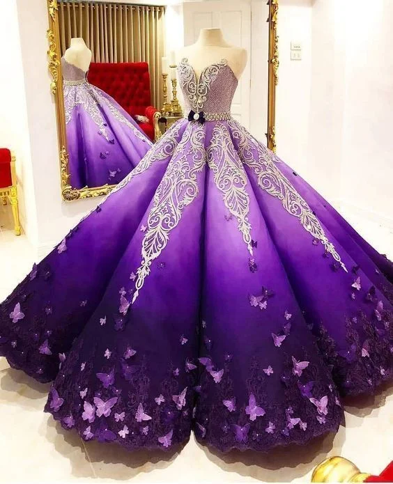 Comfortable Women's Clothes Mid - Week Surprise Stunning Purple Princess Quinceanera Dresses Crystal Beads Sash Butterfly Lace Appliques Ball Gown Prom Gowns 1026