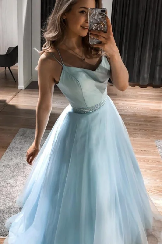 Women's Transitional Garments Subtle Sophistication Blue tulle satin long A line prom dress evening dress    cg22318