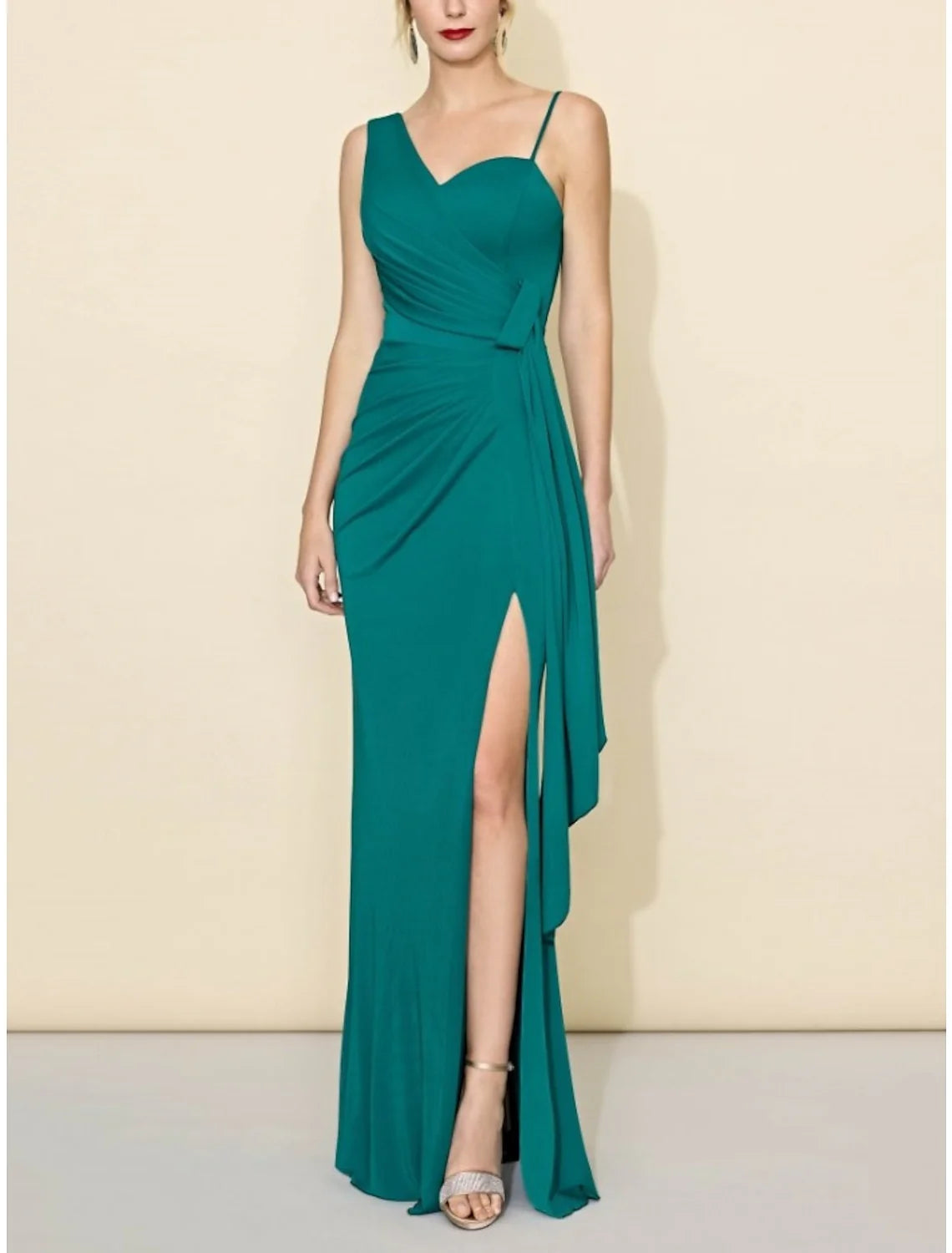 Women's Holiday Clothing Feminine Elegant Sheath/Column One-Shoulder Floor-length Bridesmaid Dresses With Slit