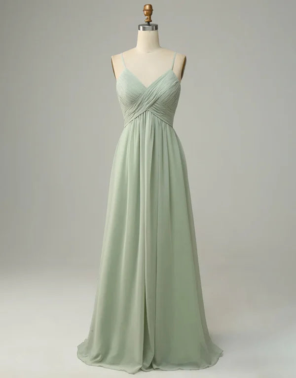 Women's High-Fashion Garments Feminine Soft - Hued Styles Bridesmaid Dress Spaghetti Straps Sleeveless Dusty Sage