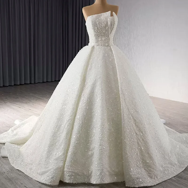 Women's Charming Outfit For Events Feminine Soft - Hued Styles Beaded Flower Wedding Dress Ball Gown Sparkly Quince Dress