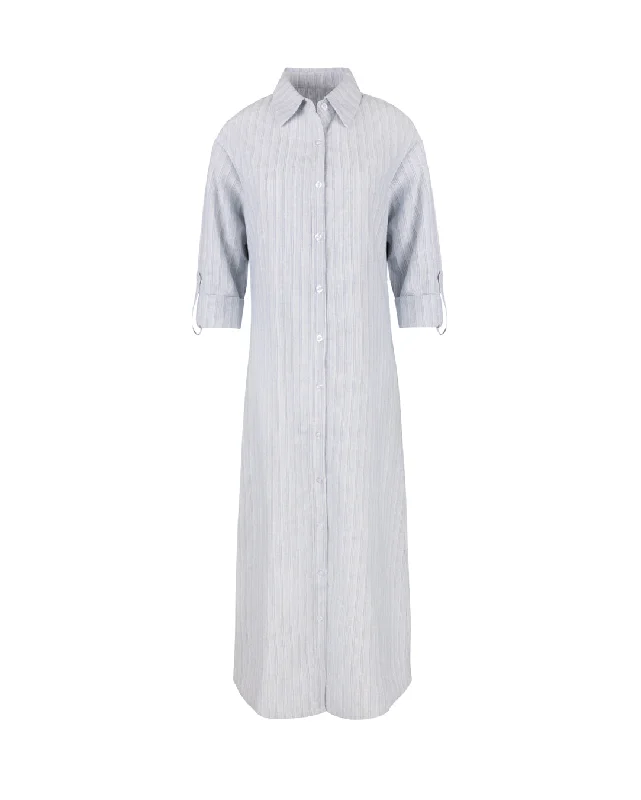 Charming Women's Outfit For Special Occasions Luxe Layering Stripe Cotton Shirt Dress