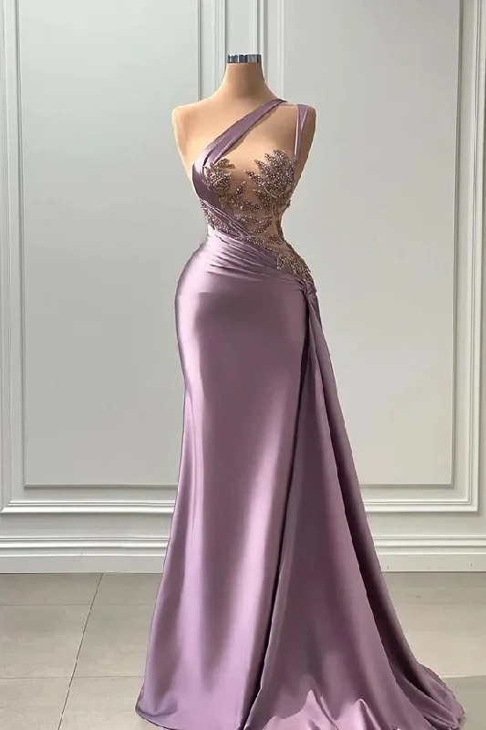 Women's Wardrobe Apparel Modern Romance Elegant Long A-line One Shoulder Sleeveless Prom Dress With Appliques,Y2489